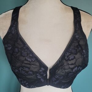 Glamorise Black Lace Bra with Subtle Purple Accents